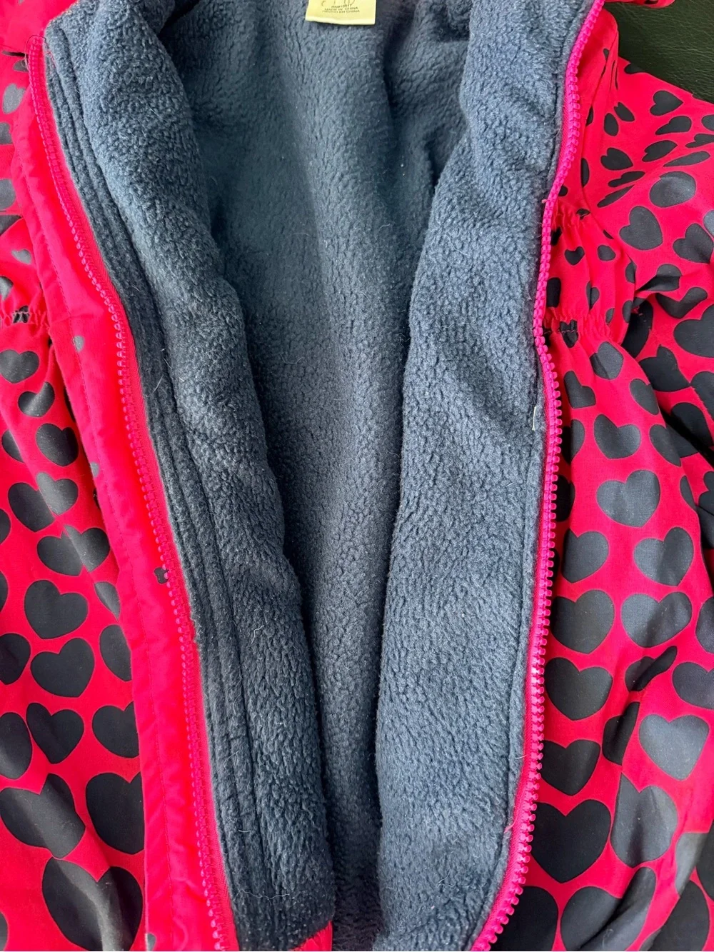 Girls' Hot Pink Heart Print Puffer Coat